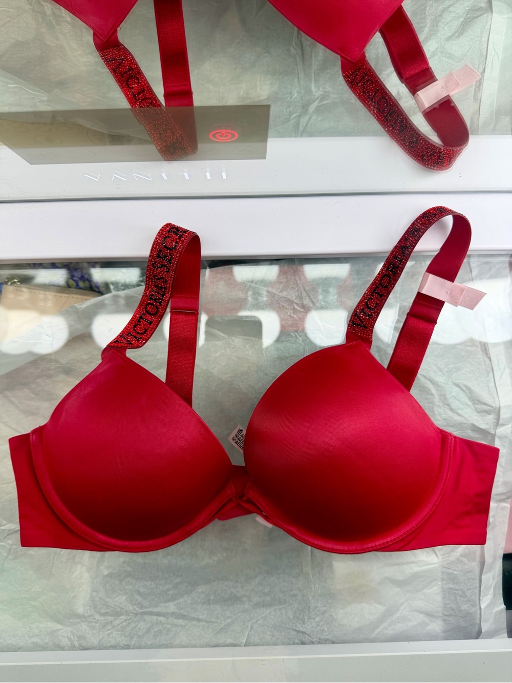 Victoria's Secret Bright Red Padded Push-Up Bra with Logo Straps